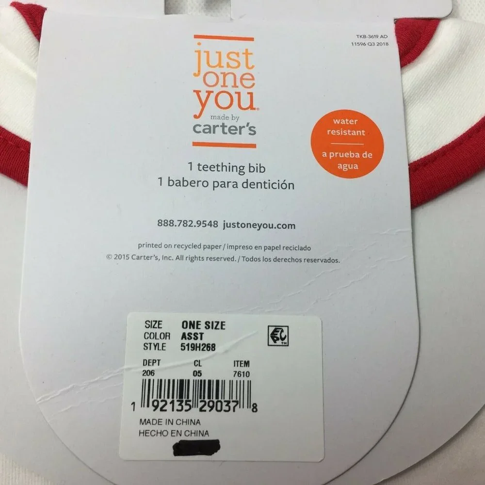 Carter's Just One You White Teething Bib My First Christmas Santa Holiday